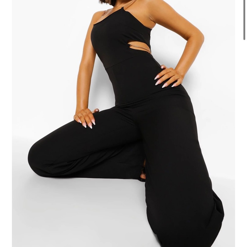 Black Cut Out Chain Wide Leg Romper